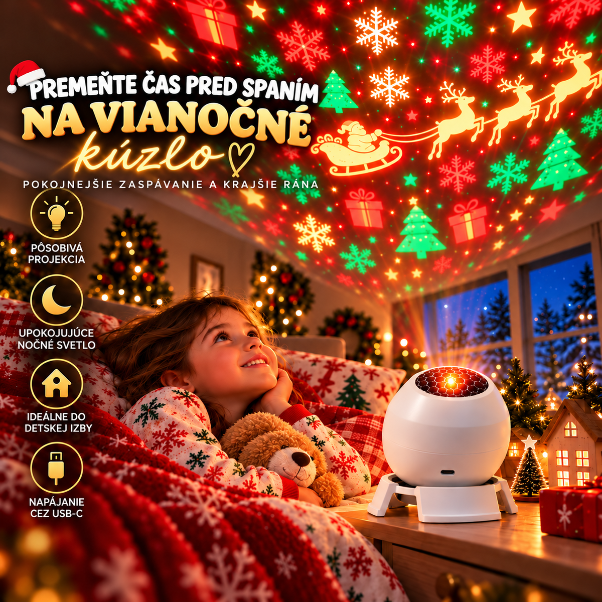 🎅 Čarovná vianočná nočná lampička s projektorom – premeňte každú izbu na rozprávkovú vianočnú krajinu!