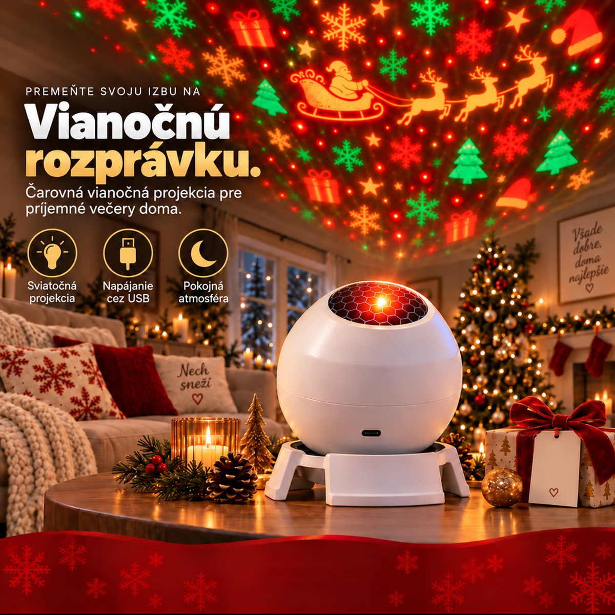 🎅 Čarovná vianočná nočná lampička s projektorom – premeňte každú izbu na rozprávkovú vianočnú krajinu!