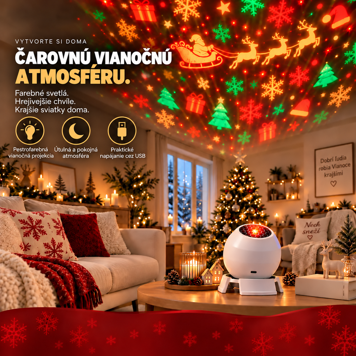 🎅 Čarovná vianočná nočná lampička s projektorom – premeňte každú izbu na rozprávkovú vianočnú krajinu!