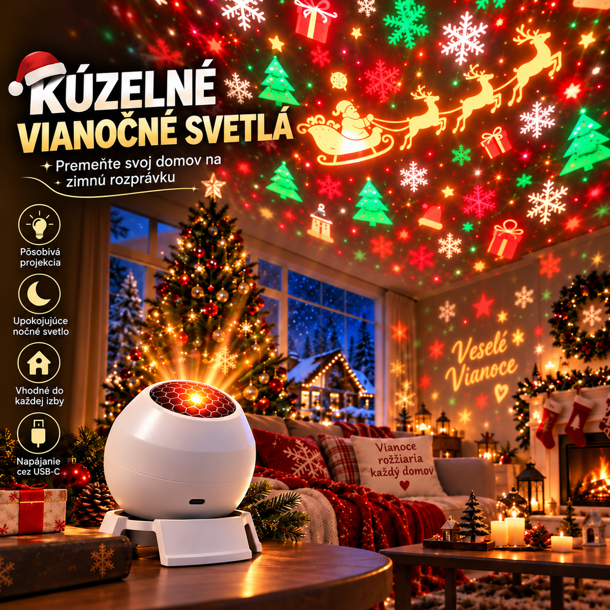 🎅 Čarovná vianočná nočná lampička s projektorom – premeňte každú izbu na rozprávkovú vianočnú krajinu!