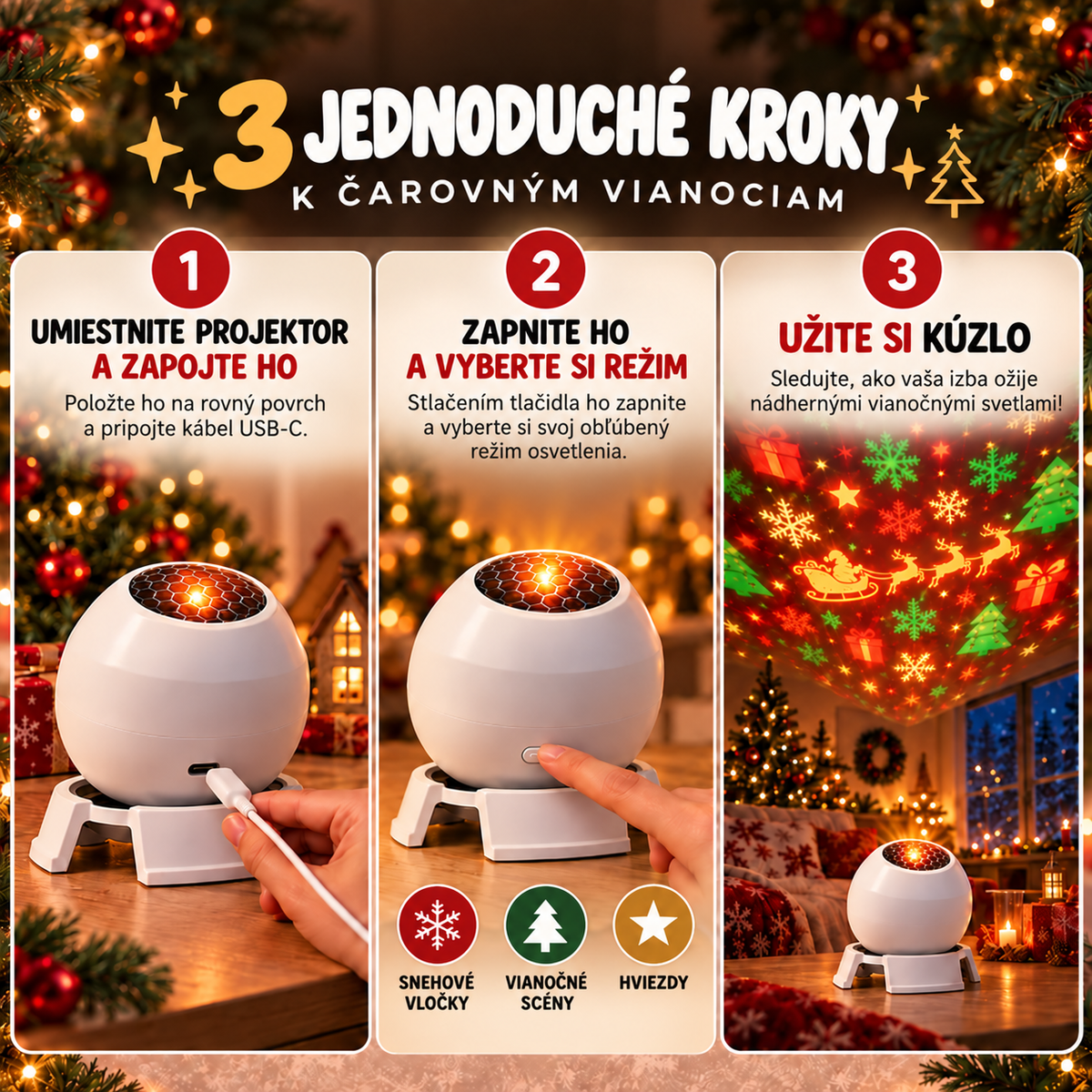 🎅 Čarovná vianočná nočná lampička s projektorom – premeňte každú izbu na rozprávkovú vianočnú krajinu!